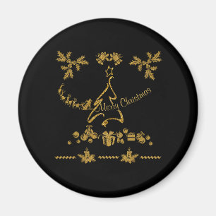 Aimant Joyeux Noël paillettes dorées, Père Noël