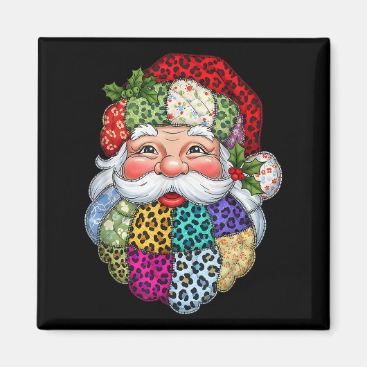 Aimant Joyeux Noël Patchwork Père Noël Face X mas H (Devant)