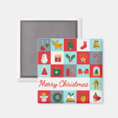 Aimant Joyeux Noël Patchwork Rouge Aqua Rétro (Recto/Verso)