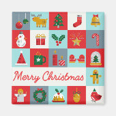 Aimant Joyeux Noël Patchwork Rouge Aqua Rétro (Devant)