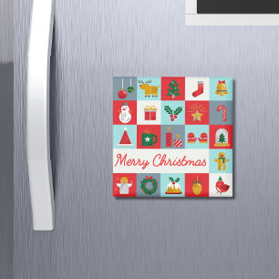Aimant Joyeux Noël Patchwork Rouge Aqua Rétro