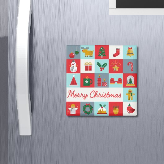 Aimant Joyeux Noël Patchwork Rouge Aqua Rétro