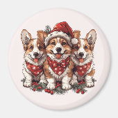 Aimant Joyeux Noël Pembroke Welsh Corgi Puppies (Devant)