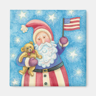 Aimant Joyeux Noël, Père Noël patriotique avec drapeau