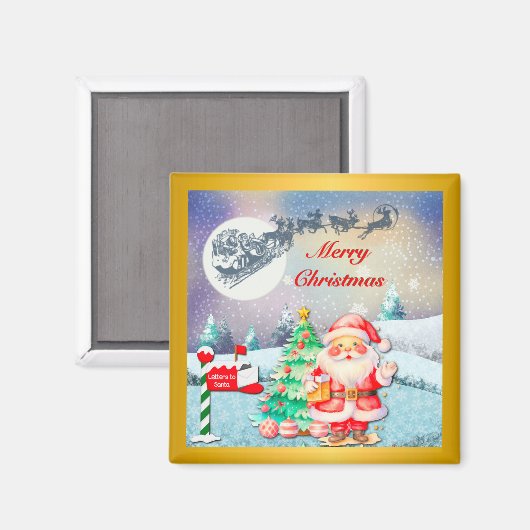 Aimant Joyeux Noël Père Noël, Sleigh, Reindeer, Snowflake (Recto/Verso)