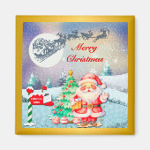 Aimant Joyeux Noël Père Noël, Sleigh, Reindeer, Snowflake (Devant)