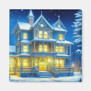 Aimant Joyeux Noël Pretty Blue Maison de Noël