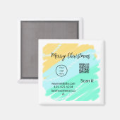 Aimant Joyeux Noël QR code entreprise jaune vert eau (Recto/Verso)