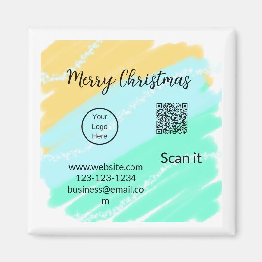 Aimant Joyeux Noël QR code entreprise jaune vert eau (Devant)