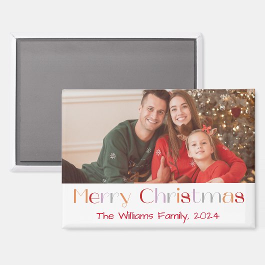 Aimant joyeux noël rétro plaisir script vacances photo (Recto/Verso)