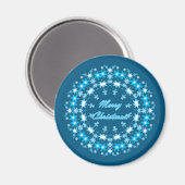 Aimant Joyeux Noël rond flocon de neige hiver blanc bleu (Recto/Verso)