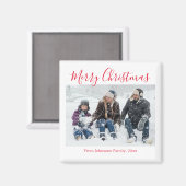 Aimant joyeux noël rouge écriture de vacances photo chic (Recto/Verso)