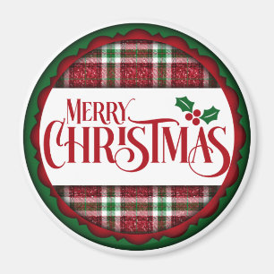 Aimant Joyeux Noël rouge et vert plaid