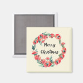 Aimant Joyeux Noël Rouge Floral Aquarelle Wreath (Recto/Verso)