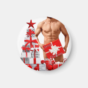 Aimant Joyeux Noël SlipperyJoe rouge blanc argent cadeau