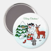 Aimant Joyeux Noël ! Snowman avec amis (Recto/Verso)