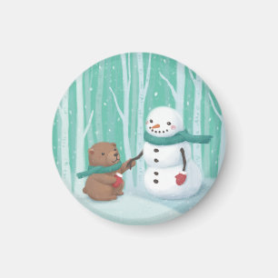 Aimant Joyeux Noël : Snowman & Ours Illustration Art