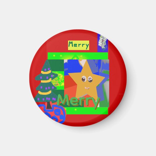 Aimant Joyeux nom vert sur Noël rouge (Devant)