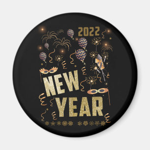 Aimant Joyeux Nouvel An 2022, Fête de la Parties scintill