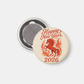 Aimant Joyeux Nouvel An 2026 Cheval Fiery (Recto/Verso)