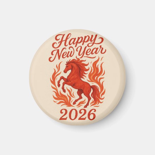 Aimant Joyeux Nouvel An 2026 Cheval Fiery (Devant)