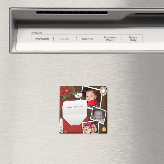 Aimant Joyeux Nouvel An avec Holly Ajouter Votre Photo Ma (In Situ (Lave-vaisselle))