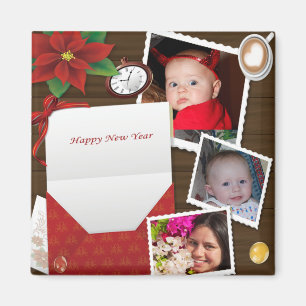 Aimant Joyeux Nouvel An avec Holly Ajouter Votre Photo Ma