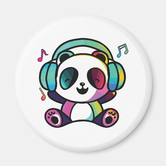 Aimant Joyeux Panda avec écouteurs écoutant de la musique (Devant)