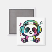Aimant Joyeux Panda avec écouteurs écoutant de la musique (Recto/Verso)