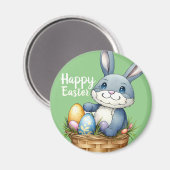 Aimant Joyeux Pâques, Lapin Dans Le Panier D'Oeufs (Recto/Verso)