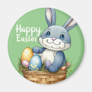 Aimant Joyeux Pâques, Lapin Dans Le Panier D'Oeufs
