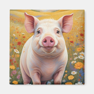 Aimant Joyeux Petit Cochon Sunny Daisy Field