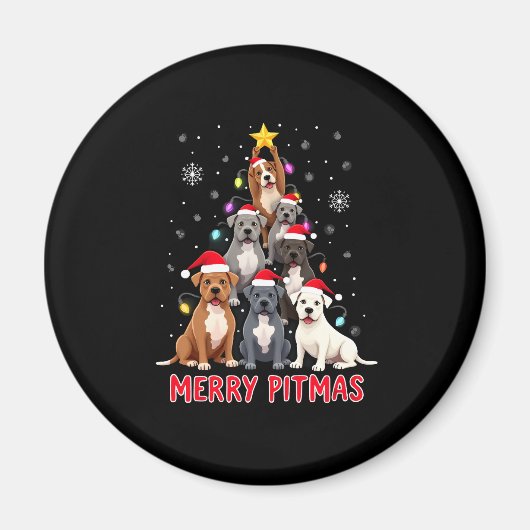 Aimant Joyeux Pitmas Pitbull Chien Pull de Noël Moche Tr (Devant)