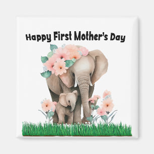 Aimant joyeux premier jour de mère mignon éléphant