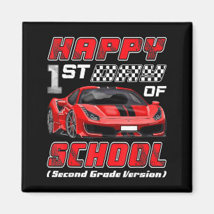 Aimant Joyeux Premier Jour D'école Voiture De Course Deux