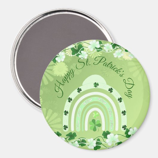 Aimant Joyeux Saint Patrick's Day Lucky Shamrock Rainbow (Recto/Verso)