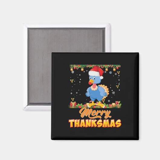 Aimant Joyeux Thanksmas Turquie Père Noël Elf Thanksgivin (Recto/Verso)