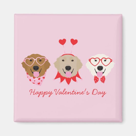 Aimant Joyeux Valentines Day Golden Retriever Dogs (Devant)