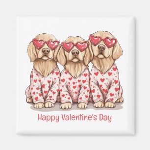 Aimant Joyeux Valentines Day Golden Retriever Dogs