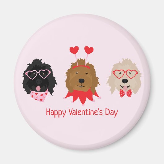 Aimant Joyeux Valentines Day Mini Goldendoodle Chiens (Devant)