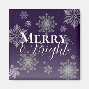 Aimant Joyeux violet et flocons de neige brillants Noël