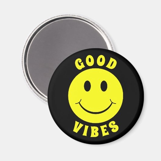 Aimant Joyeux visage jaune Good Vibes noir (Recto/Verso)
