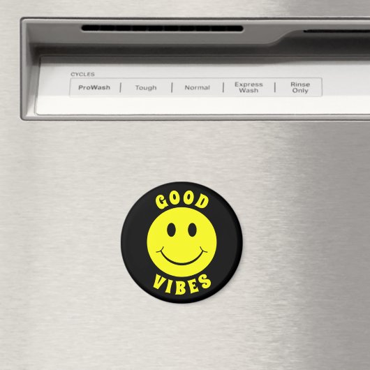 Aimant Joyeux visage jaune Good Vibes noir (In Situ (Lave-vaisselle))