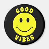 Aimant Joyeux visage jaune Good Vibes noir (Devant)