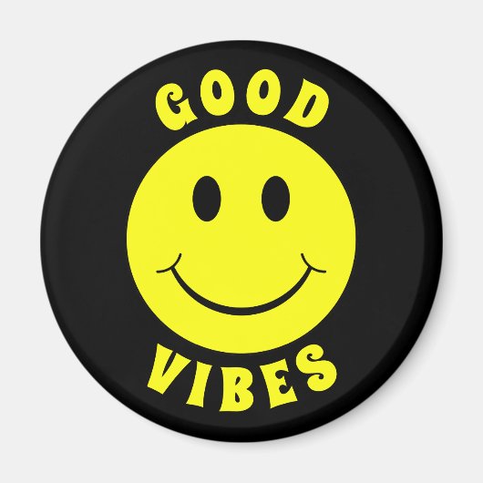 Aimant Joyeux visage jaune Good Vibes noir (Devant)