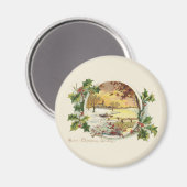 Aimant Joyeux voeux de Noël Scène Village Vintage (Recto/Verso)