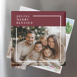 Aimant Joyful Merry Blessed Personalized Christmas Photo<br><div class="desc">Celebrate the season with a meaningful keepsake using this Joyful Merry Blessed Personalized Christmas Photo Magnet. Designed with a rich burgundy holiday palette, elegant modern typography, and a clean white photo frame, this magnet beautifully showcases a cherished family photo. Perfect for refrigerators, lockers, or office spaces, it adds warmth and...</div>