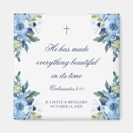 Aimant Juliette Dusty Blue Floral Christian Wedding Favor (Devant)
