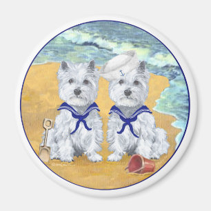 Aimant Jumeaux Westie Marin au Bord de la Mer