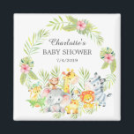 Aimant Jungle Animaux Baby shower Favoriser l'aimant<br><div class="desc">De mignons animaux de la jungle attirent pour un baby shower de filles. Changez l'arrière - plan en cliquant sur customiser et utilisez notre sélecteur de couleurs!. Objets correspondants disponibles dans notre boutique.</div>